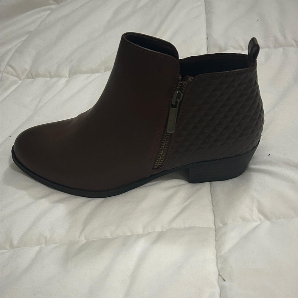 Women’s Brown Quilted Ankle Boots with Side Zip